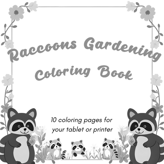 Adorable Raccoon Gardeners Coloring Book | Instant Download | Relaxing Art | Garden Theme
